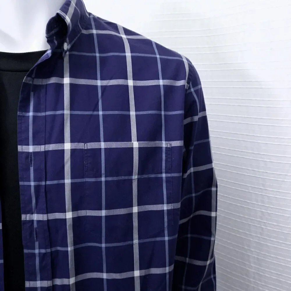 Thomas Mason For J. Crew Blue Plaid Casual Dress Shirt Slim Fit Men's L